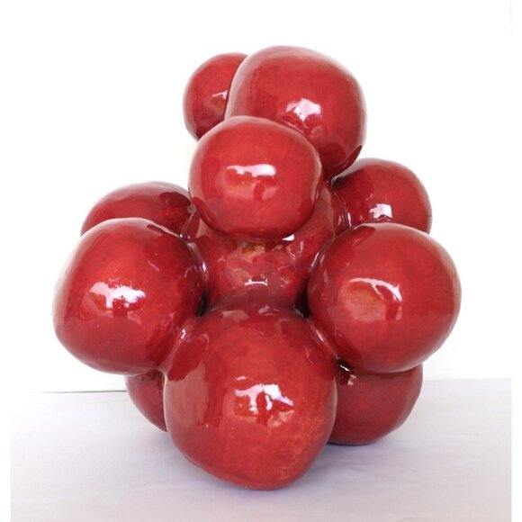 Modern Ceramic Sculpture Handmade Red Grapefruit Organic Shape Decorative Piece - Picture 4 of 13